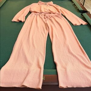 Kittenish Peach Pink Ribbed Jumpsuit